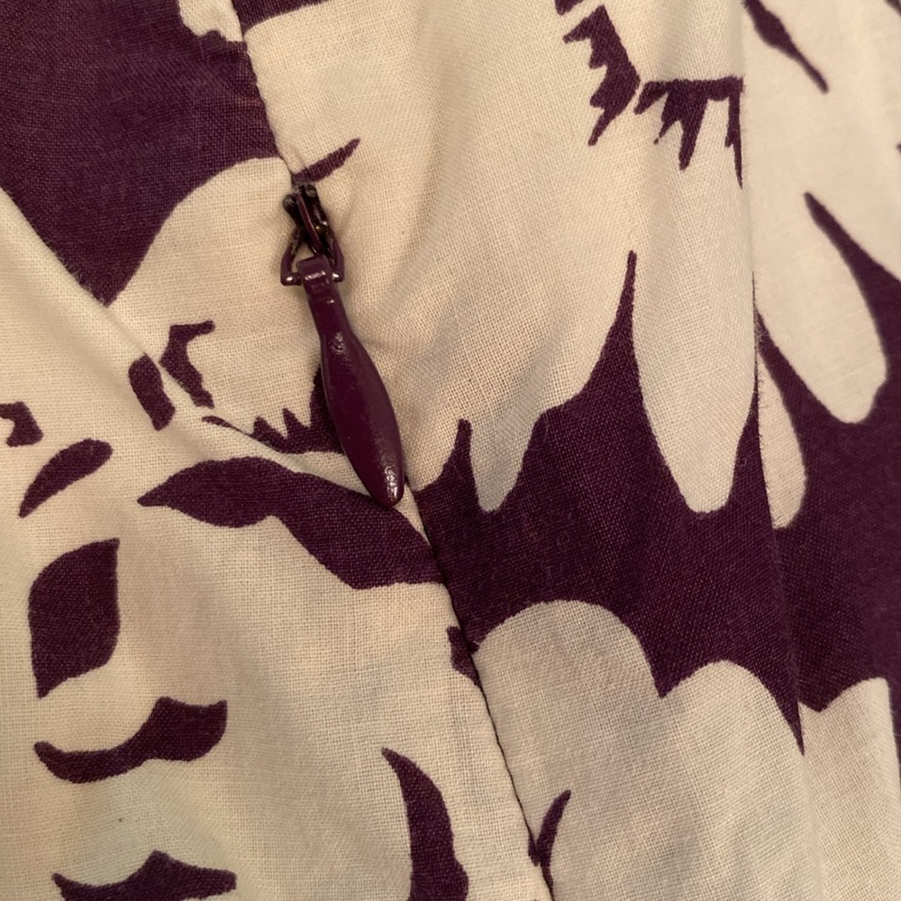 Boden Cotton Sleeveless Fit & Flare V Neck Dress Side Zip Purple White Floral 6L - Picture 6 of 11